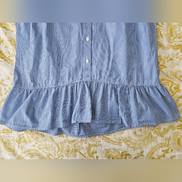 Westbound Blue Stripe 100% Cotton Ruffle Hem Button Up Tunic Top Size Medium - Picture 7 of 8